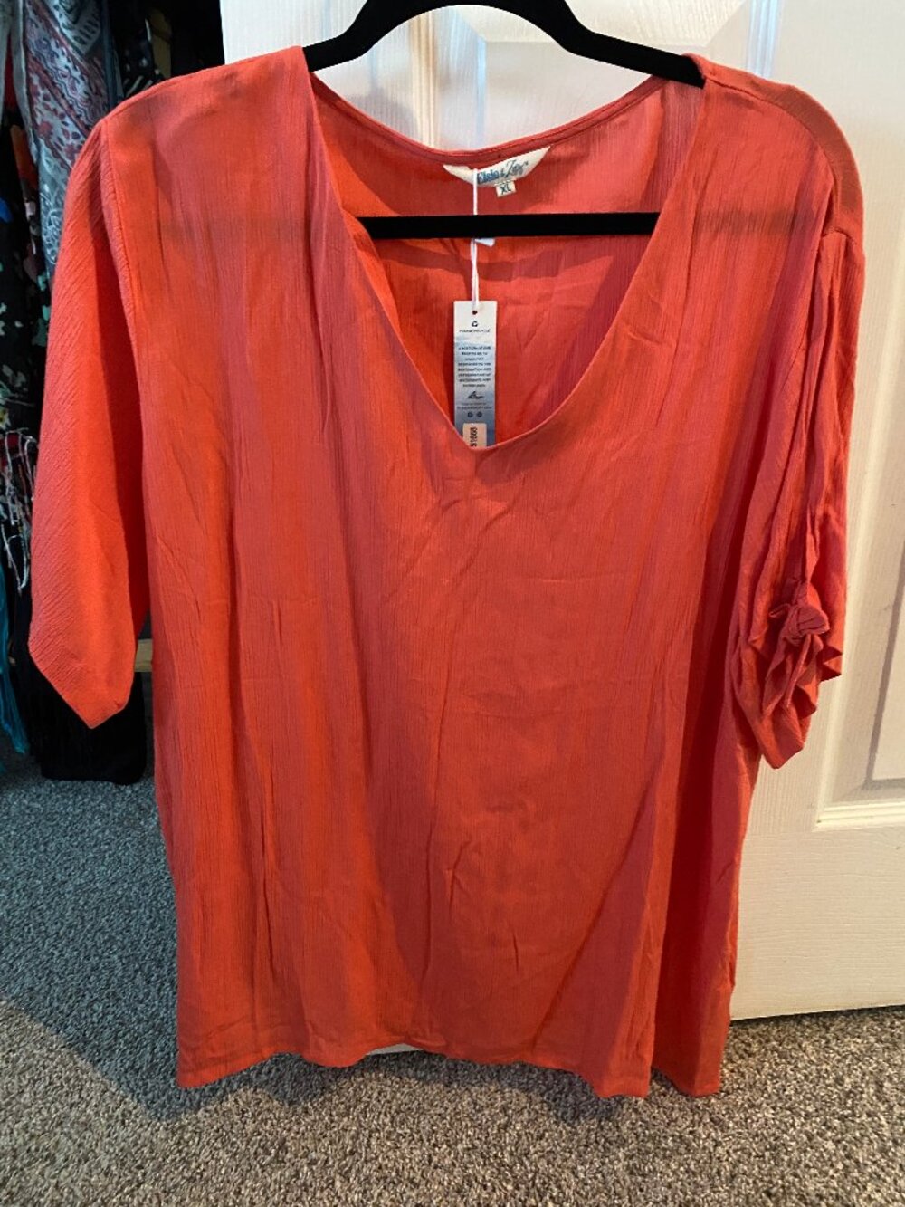 Womens NWT Elsie and Zoey VNeck Gauze Orange Tunic Top Tie Sleeves Size XL